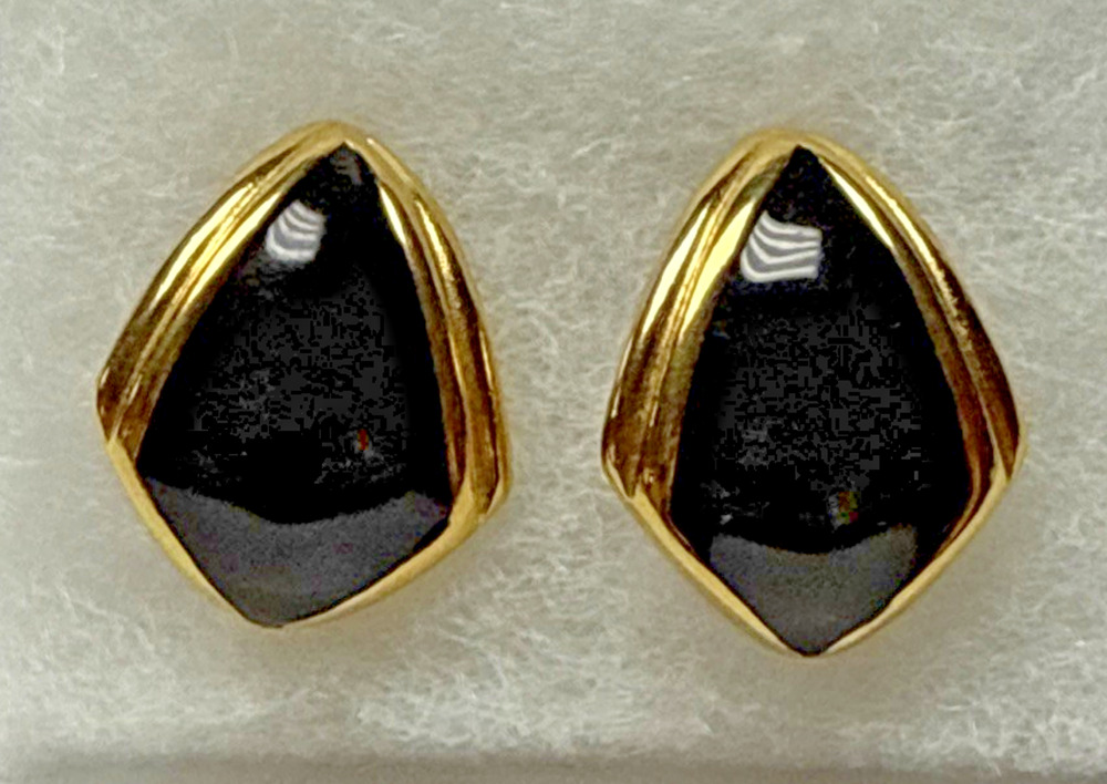 Vintage Monet Gold Tone Black Enamel Kite Shaped Earrings